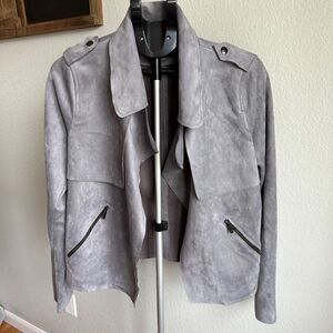Kut From The Kloth Faux Suede Jaycee Draped Moto Jacket Grey Long Sleeve XL